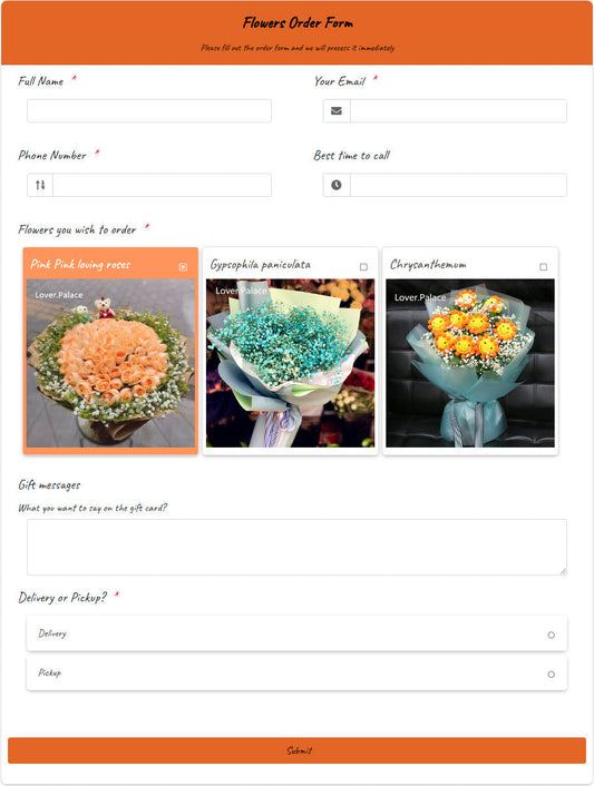 Flowers Order Form