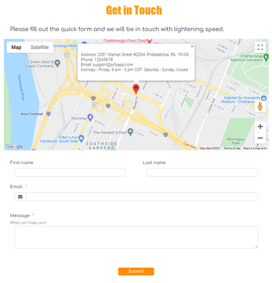 Contact Us with location map
