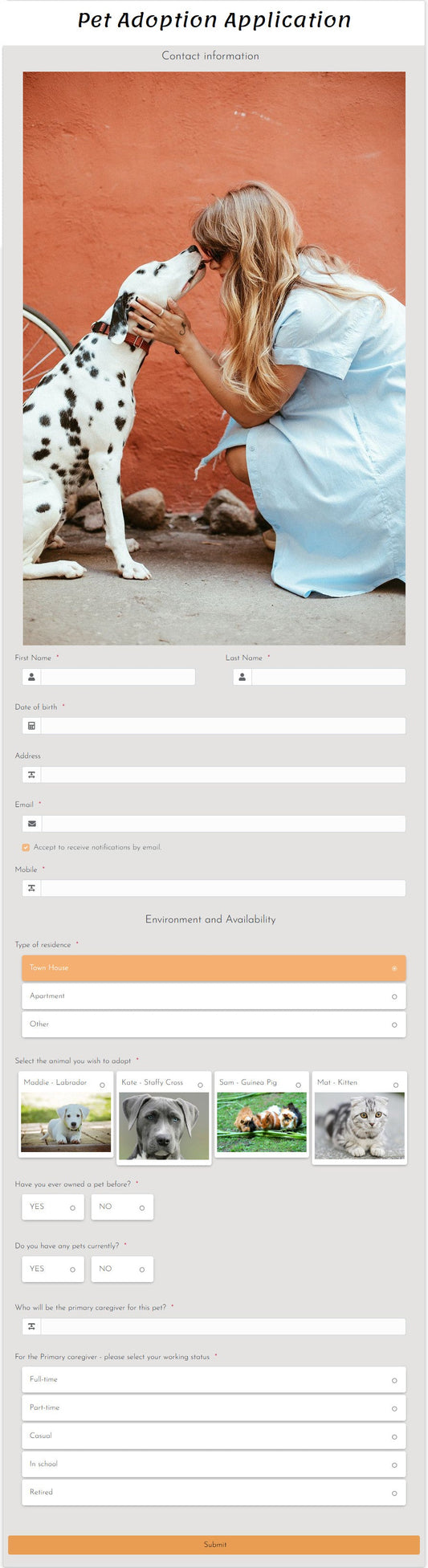 Pet Adoption Application Form