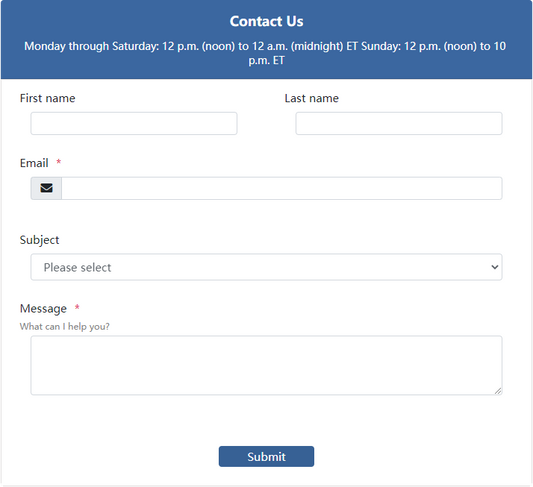 Default Contact Us Form