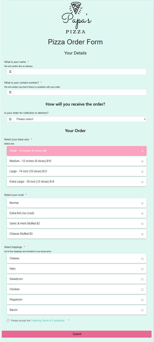 Pizza Order Form