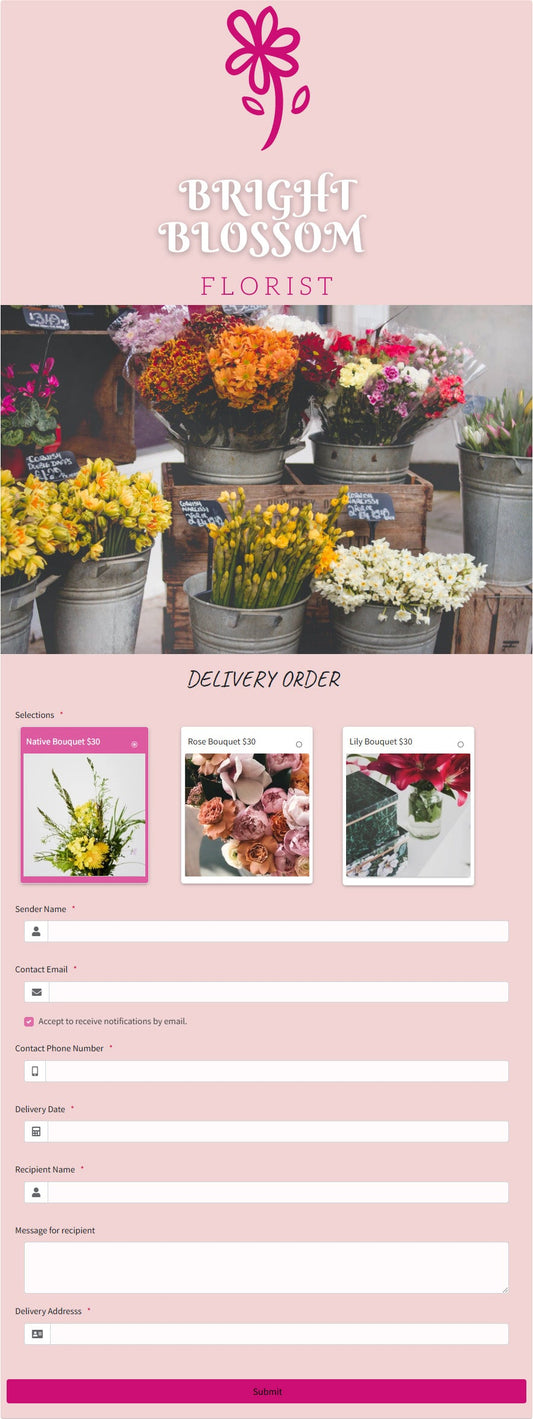 Flowers Delivery Order Form