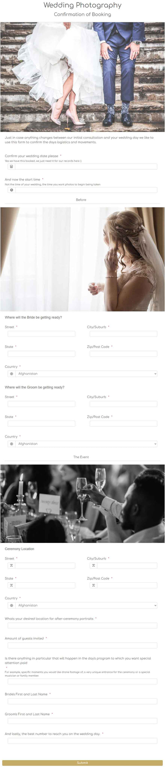 Wedding Photography Order Form