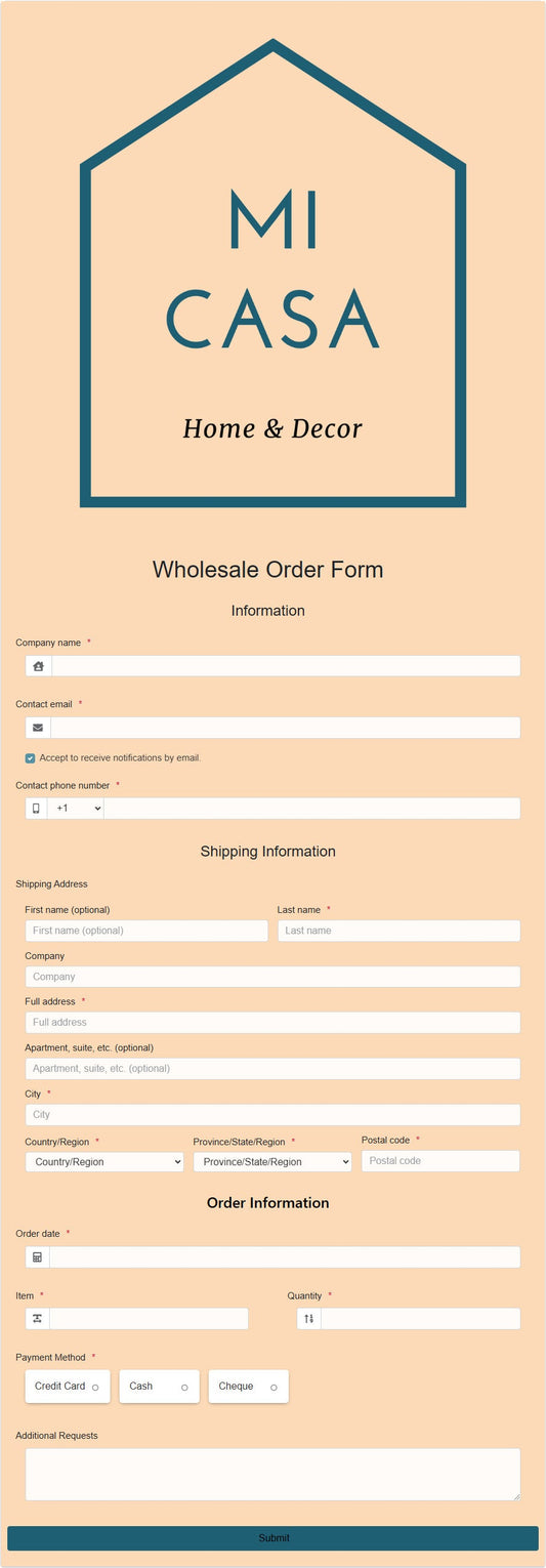 Wholesale Order Form