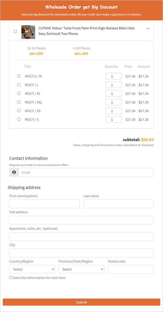 Wholesale Order Form(With Payment)